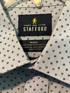 Stafford Men's Short Sleeve Button Up Shirt Light Blue Micro Floral Size 17